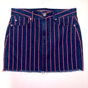 American Eagle Hi Rise Mini Jean skirt, blue with red/white‎ stripes sz 8